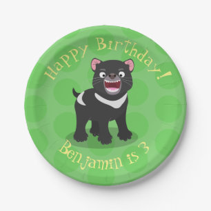 Cute hungry Tasmanian devil cartoon illustration Paper Plate