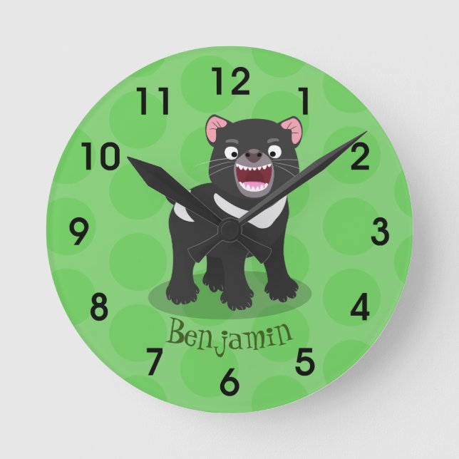 Cute hungry Tasmanian devil cartoon illustration Round Clock (Front)