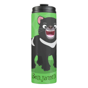 Cute hungry Tasmanian devil cartoon illustration Thermal Tumbler