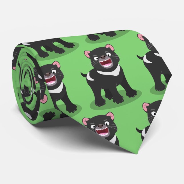 Cute hungry Tasmanian devil cartoon illustration Tie (Rolled)