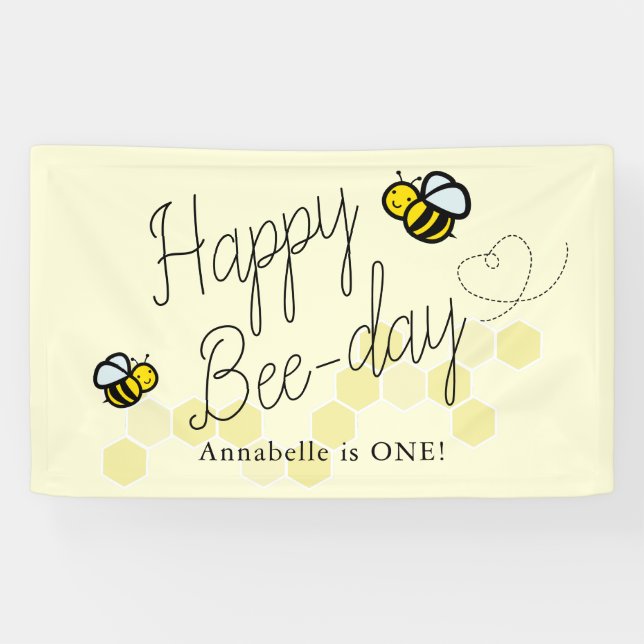 Cute Hunny Bee Yellow Girl Birthday Welcome Banner (Horizontal)