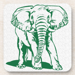 Cute Hunter Green Elephant Line Drawing Beverage Coaster