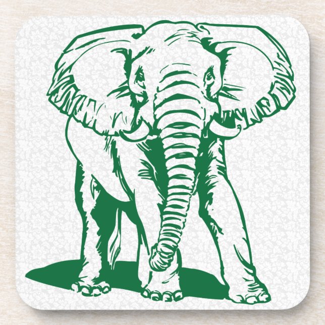 Cute Hunter Green Elephant Line Drawing Beverage  Coaster (Front)