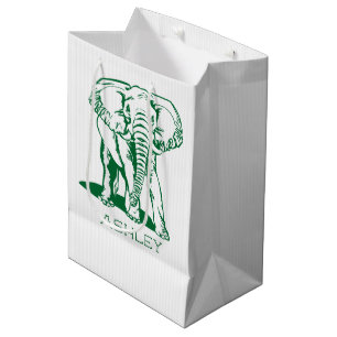 Cute Hunter Green Elephant Line Drawing Medium Gift Bag