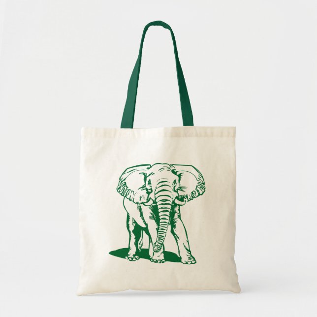 Cute Hunter Green Elephant Line Drawing Tote Bag (Front)