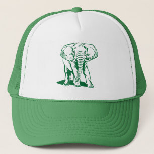 Cute Hunter Green Elephant Line Drawing Trucker Hat
