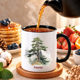 Cute hunter green watercolor pine trees Christmas Mug