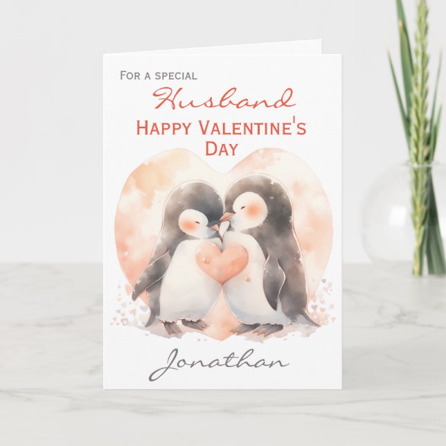 Cute Husband Penguin Love Valentine's Day Card (Front)