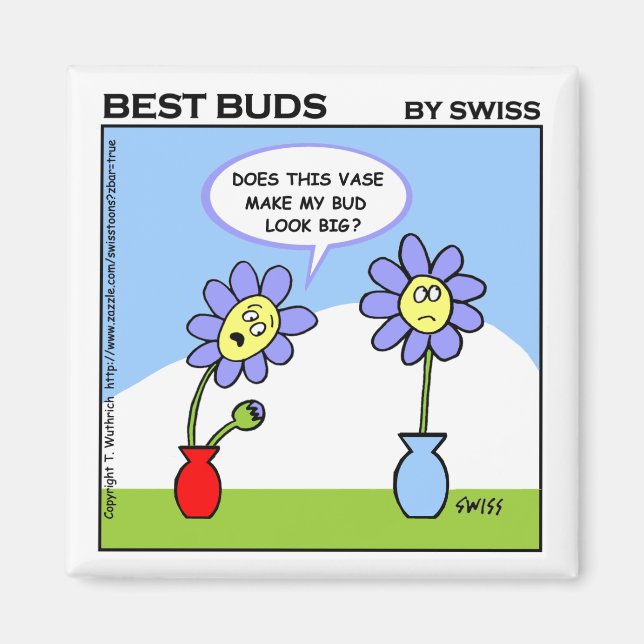 Cute Husband Wife Humor Cartoon Flowers Funny Magnet (Front)