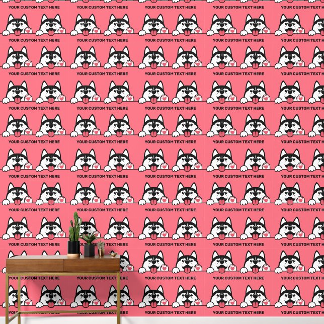 Cute Huskey Dog Custom Text & Colour Wallpaper (Hallway)