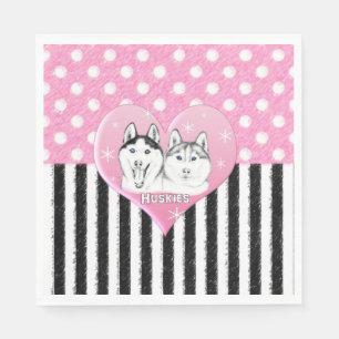 Cute Huskies pink pattern Napkin