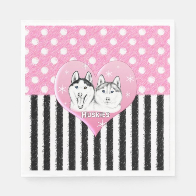 Cute Huskies pink pattern Napkin (Front)