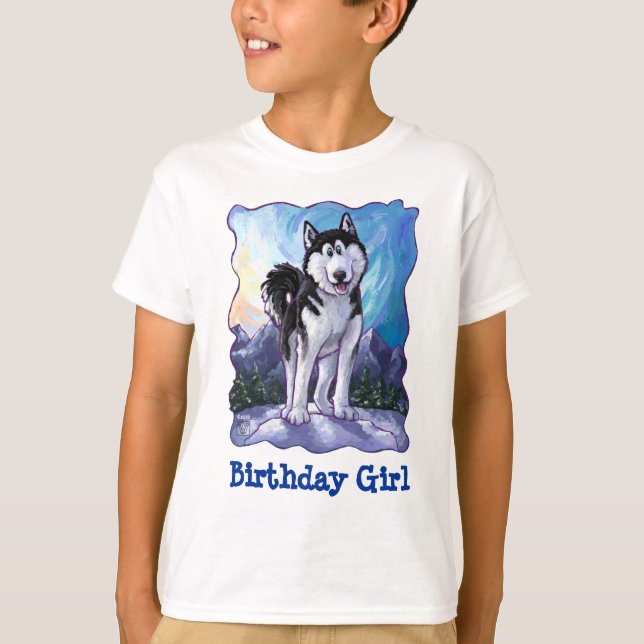 Cute Husky Birthday Girl Front and Back T-Shirt (Front)