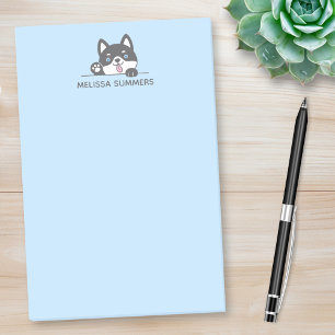 Cute Husky Dog Blue Custom Name Post-it Notes