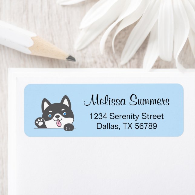 Cute Husky Dog Blue Return Address Label (Insitu)
