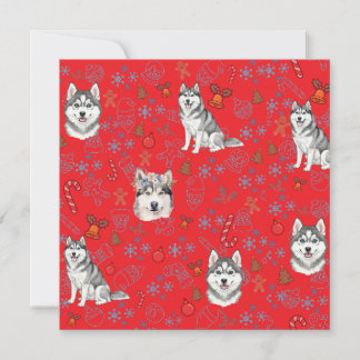 Cute Husky Dog Christmas Winter Seamless Pattern  Card