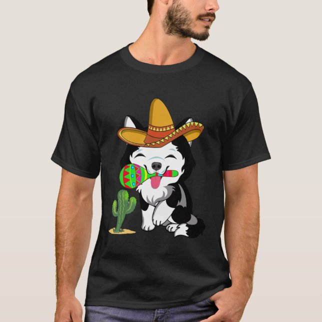 Cute Husky Dog Cinco de Mayo 5th of May Celebratio T-Shirt (Front)
