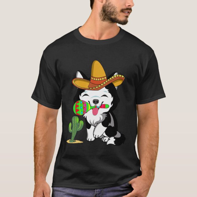 Cute Husky Dog Cinco de Mayo 5th of May Celebratio T-Shirt (Front)