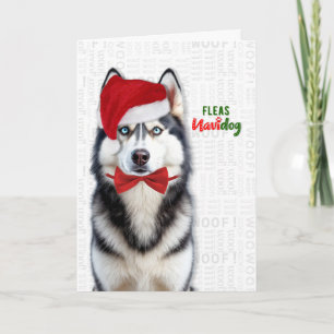 Cute Husky Dog Funny Fleas Navidog Christmas Holiday Card