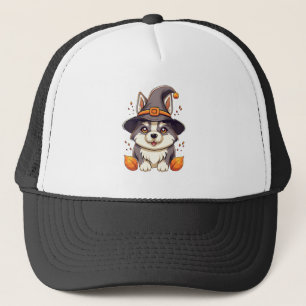 Cute Husky Dog in a Witch'S Hat Halloween