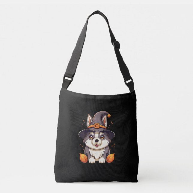 Cute Husky Dog in a Witch'S Hat  Halloween Crossbody Bag (Front)