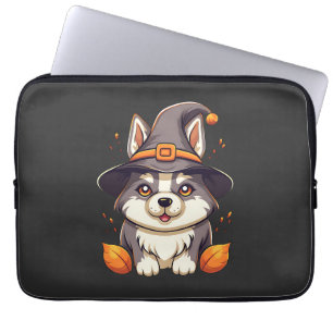 Cute Husky Dog in a Witch'S Hat Halloween Laptop Sleeve