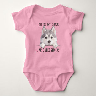 Cute Husky Dog Snacks Quote Funny Minimalist Baby Bodysuit