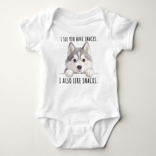 Cute Husky Dog Snacks Quote Funny Minimalist Baby Bodysuit