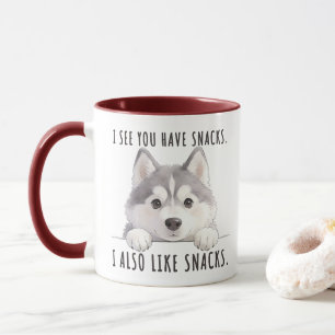 Cute Husky Dog Snacks Quote Funny Minimalist Mug