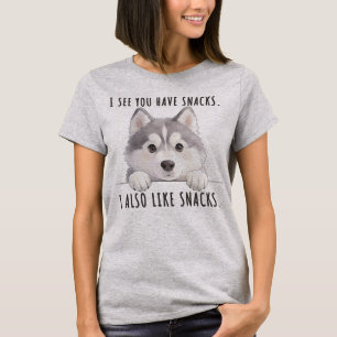 Cute Husky Dog Snacks Quote Funny Minimalist T-Shirt