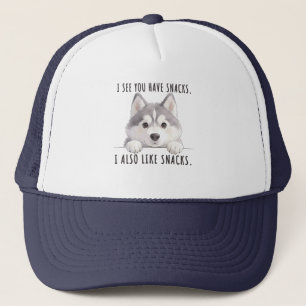 Cute Husky Dog Snacks Quote Funny Minimalist Trucker Hat