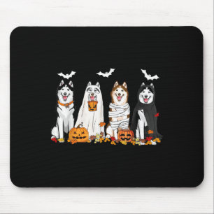 Cute Husky Dogs Ghost Mummy Witch Spooky Halloween Mouse Pad