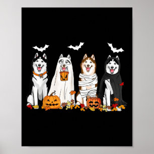 Cute Husky Dogs Ghost Mummy Witch Spooky Halloween Poster