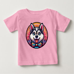 Cute Husky Illustrated in Mandala Style Baby T-Shirt