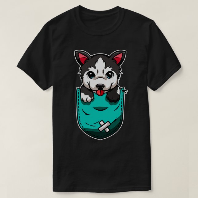 Cute Husky In Bag Dog Lover T-Shirt (Design Front)