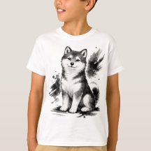 【Cute Husky Japanese Ink Art Kids T-Shirt】