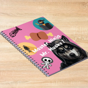 Cute Husky Ninja Notebook Personalised Pink Cover