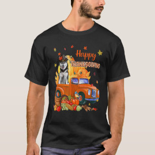 Cute Husky On Pumpkin Truck Thanksgiving Dog T-Shirt