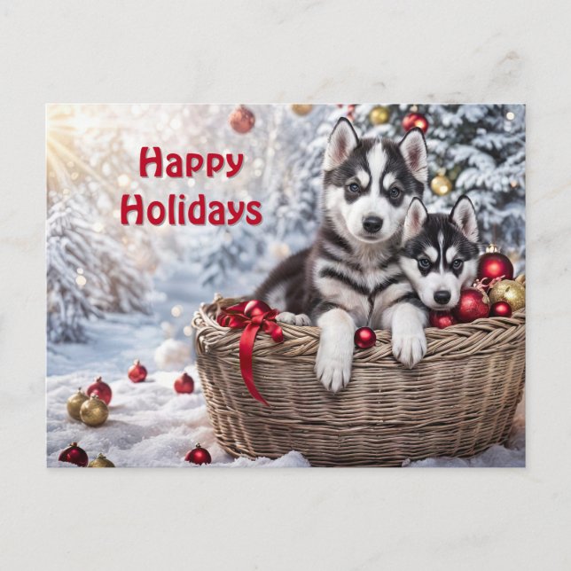 Cute Husky Puppies Huskies Christmas Holiday (Front)