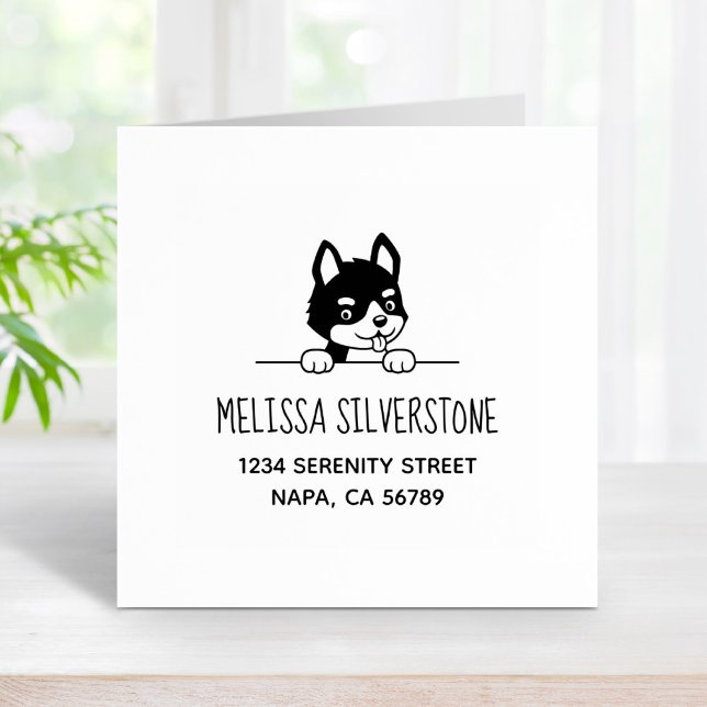 Cute Husky Puppy Address Rubber Stamp (Creator Uploaded)