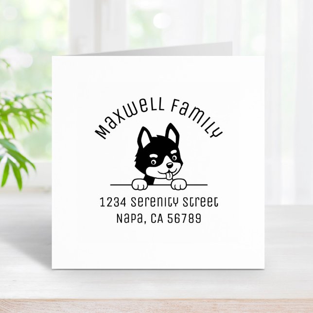 Cute Husky Puppy Arch Family Address Rubber Stamp (Creator Uploaded)