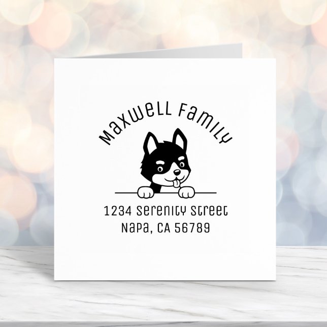 Cute Husky Puppy Arch Family Address Self-inking Stamp (Creator Uploaded)