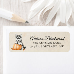 Cute Husky Puppy Fall Orange Pumpkin Return Address Label