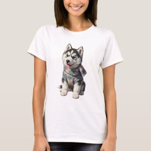 Cute Husky Puppy in Winter Sweater