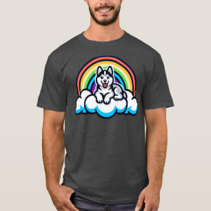 Cute Husky Rainbow Cloud Kawaii Dog Happy Puppy T-Shirt