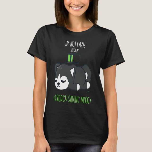 Cute Husky Sleeping With Battery T-Shirt (Front)