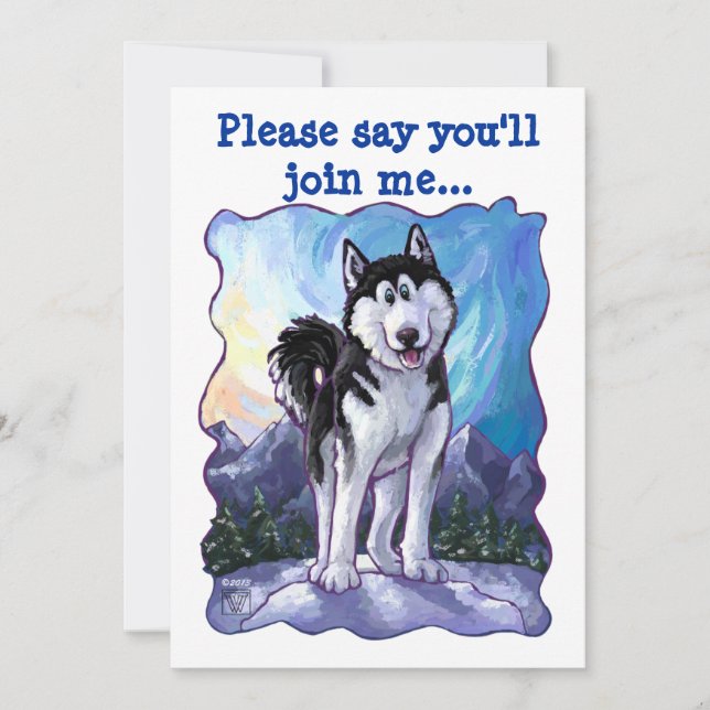 Cute Husky Themed Birthday Party Invitation (Front)