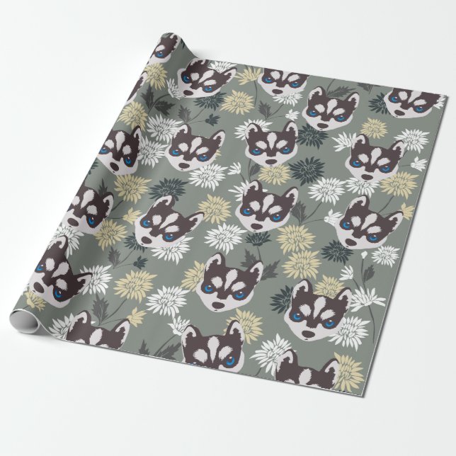 Cute Husky Wrapping Paper (Unrolled)