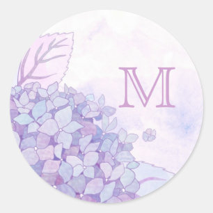 Cute Hydrangeas Wedding Favour Monogram Classic Round Sticker