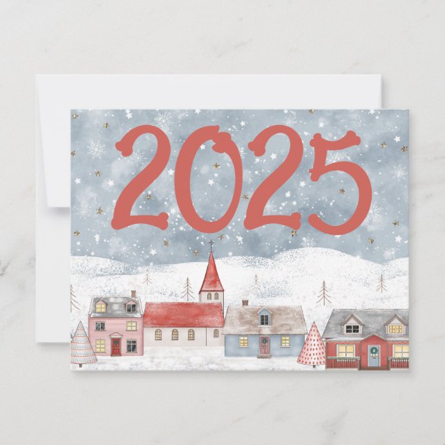 Cute Hygge Landscape 2025 New Years Holiday Card (Front)